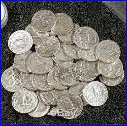 1952 to 1964 Washington Quarter Roll 90% SILVER Lot of 40 NICE COINS Roll L902