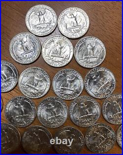 1953-D 25c Washington Silver Unc Quarters. 1/2 Roll Qty 20 Coins