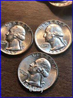 1957 D BU Washington Silver Quarter Roll $10 Face Lot 25c 90%! Uncirculated