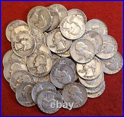 1957 D Washington Quarters Circ Nice 40 Coin Roll Silver