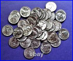 1957-d Full Roll Of 40 Gem Bu Washington Silver Quarters