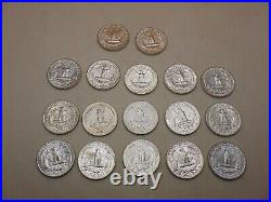 1957-d x17 Silver US 25c Twenty Five Cent Quarters Coins Roll High Grade