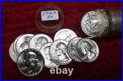 1958-D (GEM BU) LUSTROUS Silver Washington Quarter Roll (40 coins) BRILLIANT