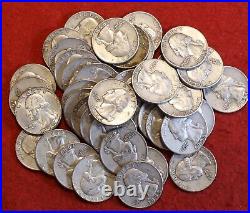 1958 D Washington Quarters Circ Nice 40 Coin Roll Silver