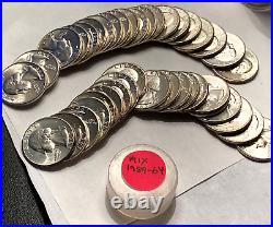 1959 To 1964 Mixed Date BU Roll 90% Silver Washington Quarters 40 coins