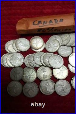 1960-1967 CANADIAN 80% SILVER Bullion Quarters, FULL ROLL of (40) Quarters, Circ