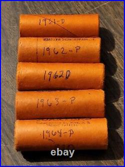 1961-D/1962-P/1962-D/1963-P/1964-P Washington Quarters Sealed BU Shotgun Rolls