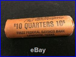 1961 P Unc. OBW $10 Roll Washington Quarter BU 90% Silver TYPE B REV end coin