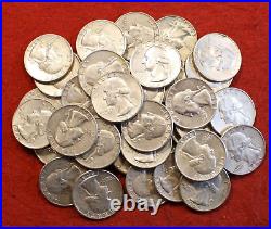 1963-D Washington Quarters 40 coin roll circulated 90% Silver R3