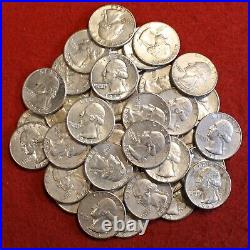 1963-P Washington Quarters 40 coin roll circulated 90% Silver R1