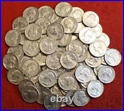 1964P Washington Quarters 40 coin roll circulated 90% Silver