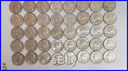 1964, 1964D, Washington Quarters Full $10 Roll of 90% Silver Coins