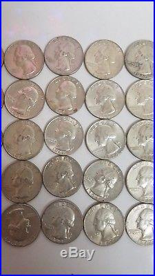 1964, 1964D, Washington Quarters Full $10 Roll of 90% Silver Coins