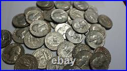 1964-D WASHINGTON SILVER QUARTER ROLL of 40 circulated coins