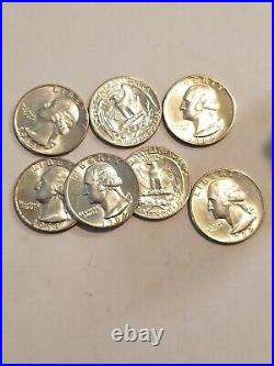 1964 D Washington Quarter 90% Silver BU Roll 40 US Coin Lot