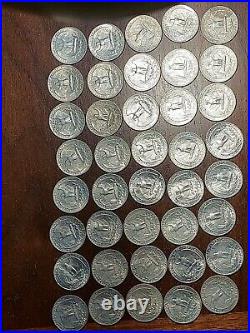 1964 D Washington Quarters 90% Silver One Full Roll Value $10