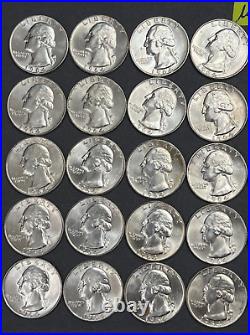 1964 D Washington SILVER Quarters Roll of 40 BRILLIANT UNCIRCULATED Coins #WD150