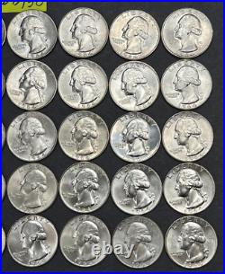 1964 D Washington SILVER Quarters Roll of 40 BRILLIANT UNCIRCULATED Coins #WD150