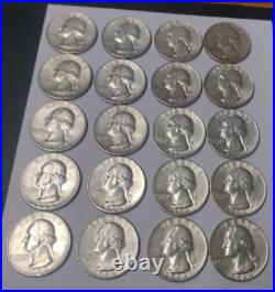 1964 P&D BU Washington Quarters 1/2 roll (20 coins-10 P's & 10 D's) 90% Nice#1