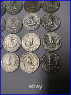 1964 P&D BU Washington Quarters 1/2 roll (20 coins-10 P's & 10 D's) 90% Nice#1