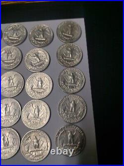 1964 P&D Washington Quarters 1/2 roll Extra Fine/BU 90% NoCulls Solid Stackers#1