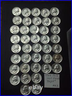 1964 P&D Washington Quarters 90% silver-1 roll (40 coins) BU/Extra Fine #W3