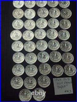 1964 P&D Washington Quarters 90% silver-1 roll (40 coins) BU/Extra Fine #W3