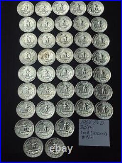 1964 P&D Washington Quarters 90% silver-1 roll (40 coins) BU/Extra Fine #W4
