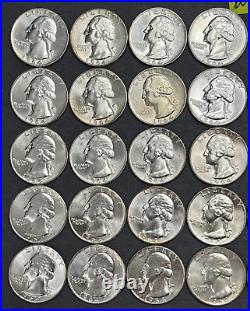 1964 P SILVER Washington Quarters BU Roll 40 BRILLIANT UNCIRCULATED Coins #WP100
