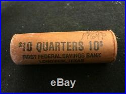 1964 P Unc. OBW $10 Roll Washington Quarter BU 90% Silver Original Bank Wrap