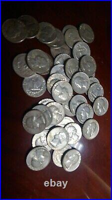 1964-P WASHINGTON SILVER QUARTER ROLL of 40 circulated coins