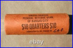 1964 P Washington Quarter Original Bank Wrap Roll Obw Federal Reserve 25 Cents