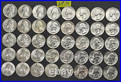 1964 P Washington Quarters Roll 40 BRILLIANT UNCIRCULATED 90% Silver Coins WP100