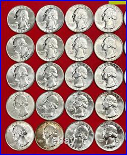 1964 P Washington Quarters Roll 40 BRILLIANT UNCIRCULATED 90% Silver Coins WP200