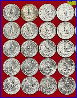 1964 P Washington Quarters Roll 40 BRILLIANT UNCIRCULATED Silver Quarters WP200