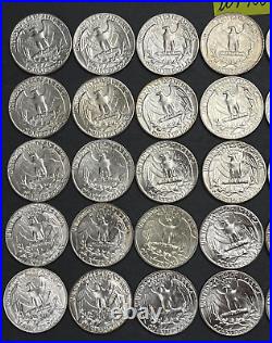 1964 P Washington SILVER Quarters BU Roll 40 BRILLIANT UNCIRCULATED Coins #WP100