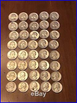 1964 Quarter Roll. 40 Washington Quarters 90% Silver Coins 1 Roll 1964