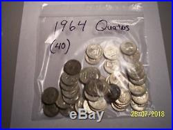 1964 SILVER Quarters $10.00 FACE VALUE ROLL LOT OF 40 COINS 90% SILVER