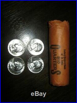 1964 Washington 90% silver Quarters BU Roll $10 face value 40 coins