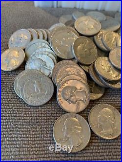 1964 Washington Quarter 90% SILVER(40 Coins) Roll Mixed Mint Marks Some BU