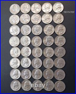 1964 Washington Quarter Dollar Roll of 40 Circulated Coins $10 Face 90% Silver