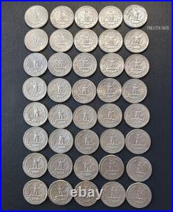 1964 Washington Quarter Dollar Roll of 40 Circulated Coins $10 Face 90% Silver