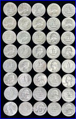 1964 Washington Quarter Dollar Roll of 40 Uncirculated Coin $10 Face 90% Silver