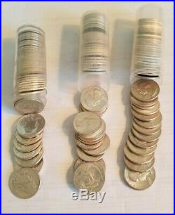1964-d Washington Silver Quarters -3 Rolls -unc 120 Coins