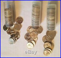 1964-d Washington Silver Quarters -3 Rolls -unc 120 Coins