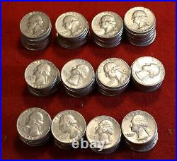 1964-p Washington Quarter Dollar Circ Nice 40 Coin Silver Roll Collector