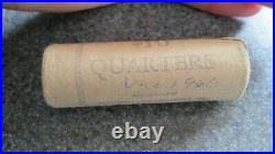 1 OLD ROLL 1960 P WASHINGTON SILVER QUARTERS, UNCIRCULATED cond, END COINS TONED