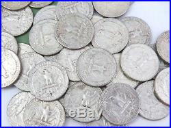 1 Roll 1964 Washington Quarters, Lot of 40 Coins, 90% Silver, $10 Face Avg Circ