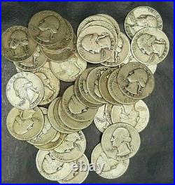 1 Roll (40) 90% SILVER Washington 1932-1964 Quarters Circulated. Lot3