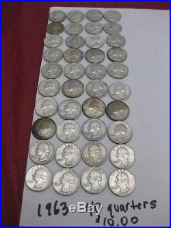 1 Roll 90% Silver US Quarters 1963 Circulated 40 Coins
